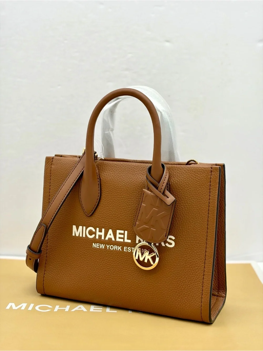 Michael Kors Mirella Small Shopper Top Zip Tote Crossbody Luggage